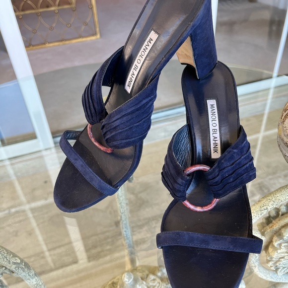 MANOLO BLAHNIK navy BLUE SUEDE SHOES heels size 10 - Picture 6 of 7